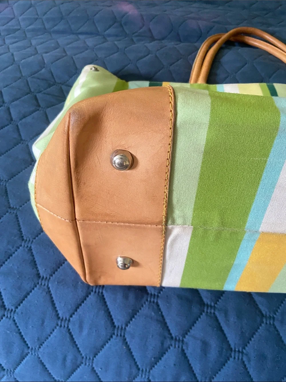 Janus et Cie  by Stubbs and Wooton canvas and leather trim tote - rare find